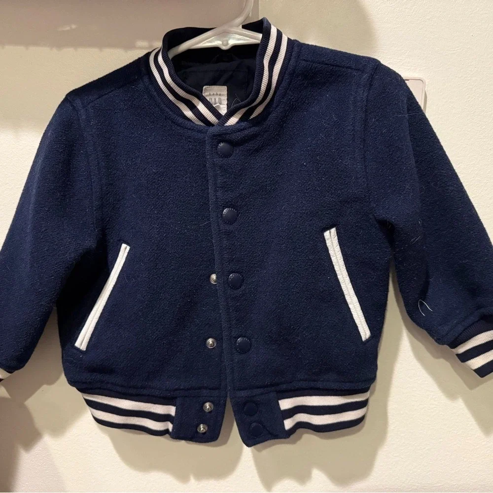 GAP Kids Navy Varsity‎ Jacket with White Stripes 12-18 athleisure athlete fan